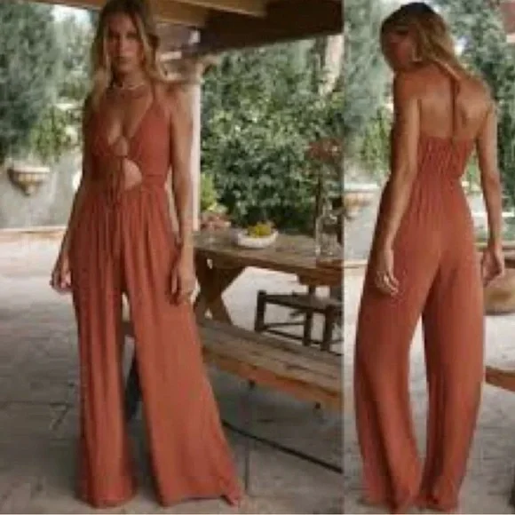 12th Tribe Rust Halter Jumpsuit - Picture 5 of 6